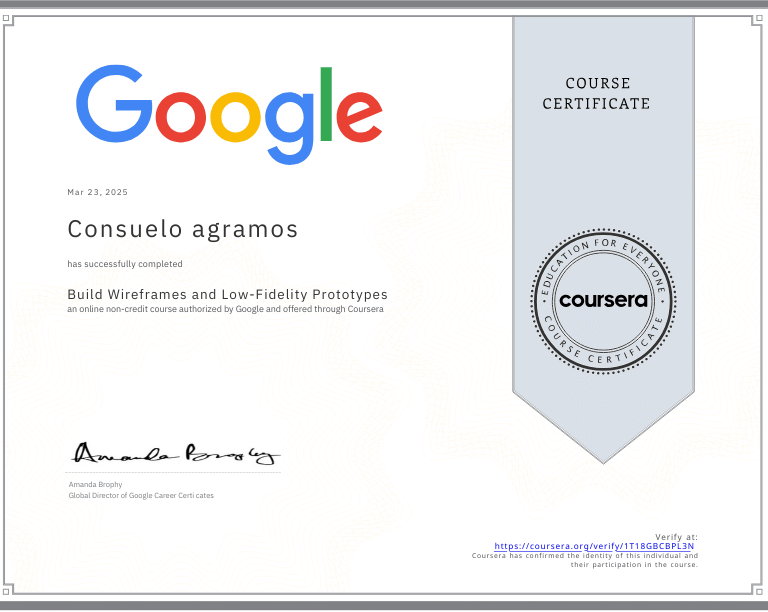 Build Wireframe and Low-Fidelity Prototypes Certificate