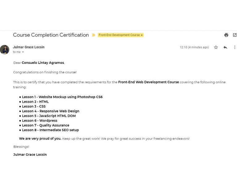 Front-End Web Development Course Completion