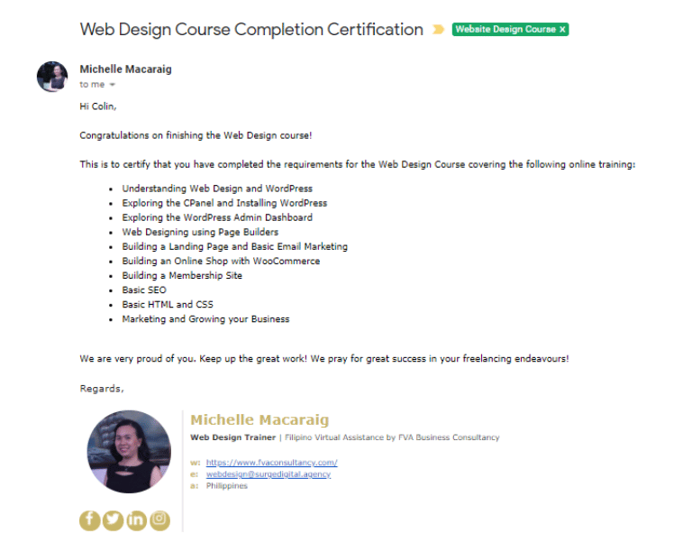Web Design Course Completion